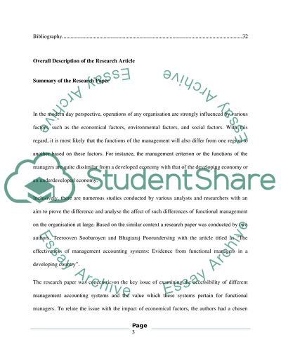 Effectiveness of Management Accounting Systems