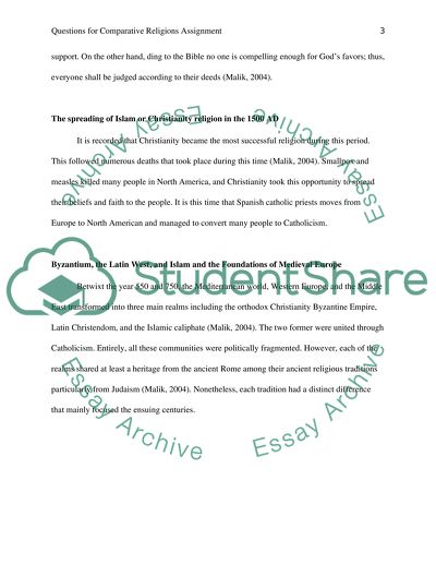 Questions for Comparative Religions Assignment