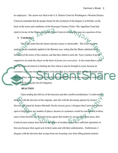 Carnival Cruise Lines v Shute Et Vir Case