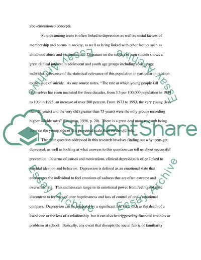 Cause paper: teen depression