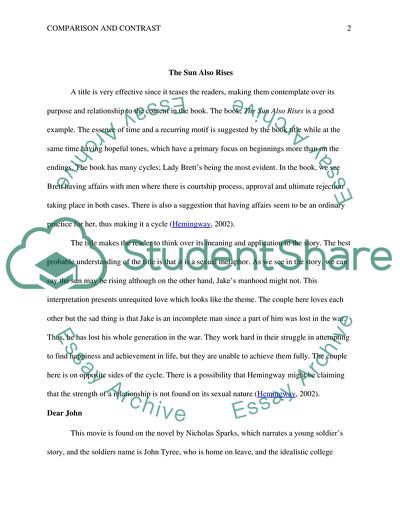 Ernest Hemmingway the book The Sun Rises and The movie made from the Dear John