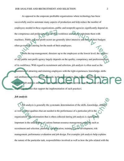 Job Analysis and Recruitment and Selection in the Public and Nonprofit Sectors