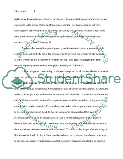 Legalization of Abortion Is Moral