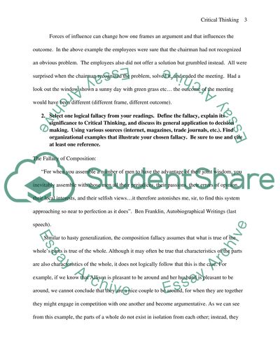 Critical Thinking Discussion Question