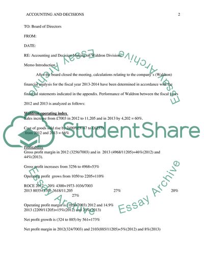 Accounting and Decision Making on Waldron Divisions