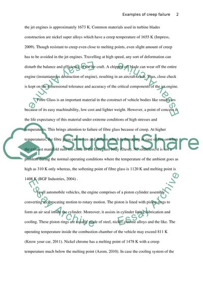 Examples of Creep Failure