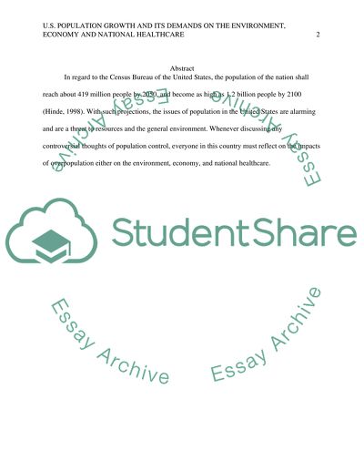 US Population Growth and its demands on the enviroment, economy and national healthcare
