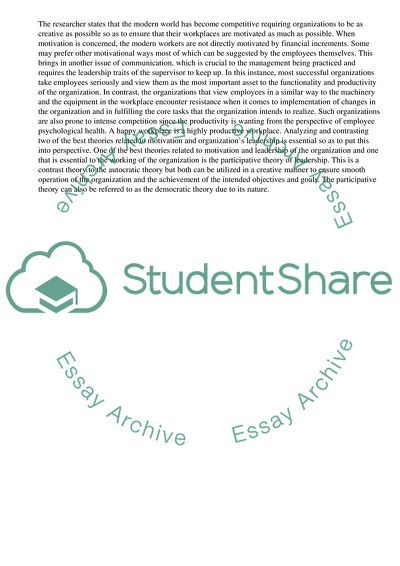 The Two Major Theories Relating To Leadership and Motivation in Organizations