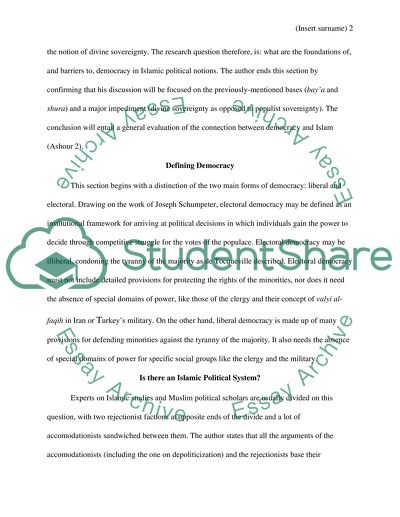 Democratic Islam Assessing the Bases of Democracy in Islamic Political by Omar Ashour