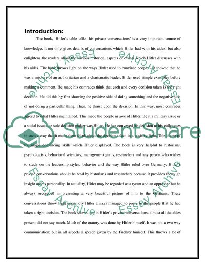 Hitlers Table Talks: His Private Conversations Critique