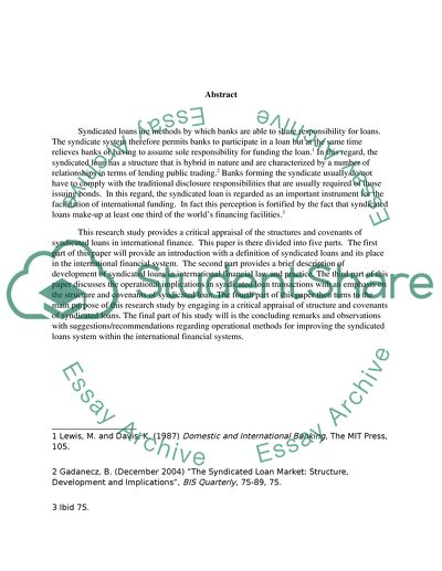 Structures and Covenants in Syndicated Loan Transactions