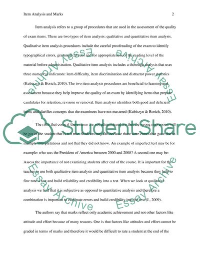 Item Analysis and Marks
