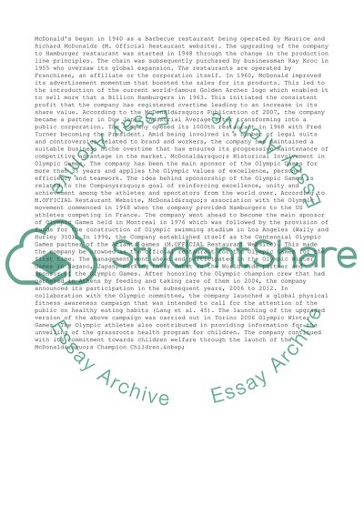 Health Promotion as a Part of McDonalds Business Strategy