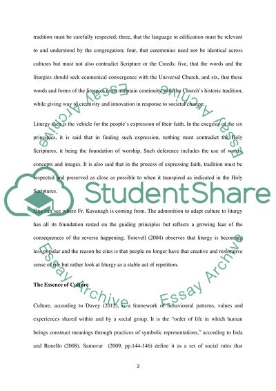 Relationship between Liturgy and Culture