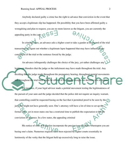 The Appeal Process Stage of a Criminal