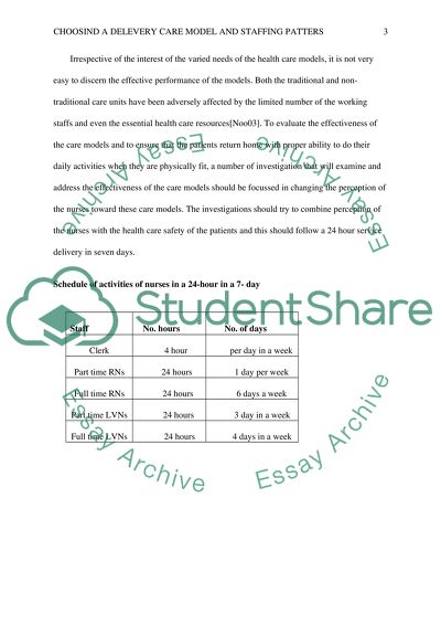 CHOOSING A DELIVERY CARE MODEL AND STAFFING PATTERN