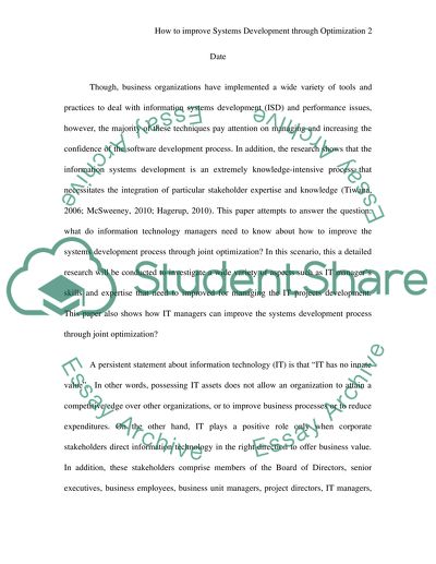 How to Improve Systems Development through Optimization