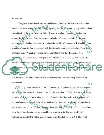 Effectiveness of the Transmission of Monetary Policies and Lessons Learned in 2007 and 2008 Global Financial Crisis