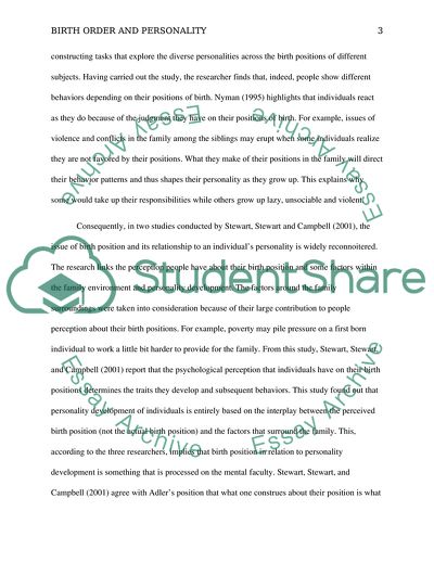 Birth Order on the Effects of Personality