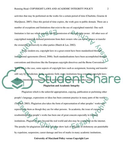 Copyright Laws and the University of Marylands Academic Integrity Policy