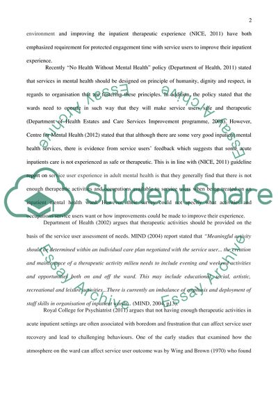 Enhancing Therapeutic Environment in Acute Mental Health Wards