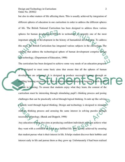 The role of Design and Technology in the curriculum