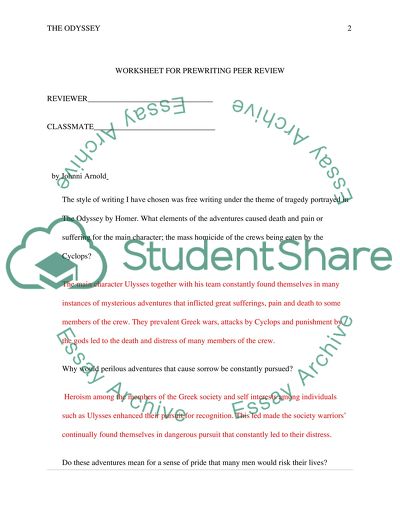 Do Peer Reviews on prewriting work for The Odyssey