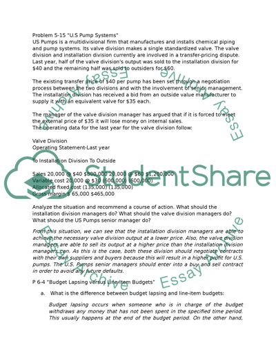 Responsibility Accounting and Transfer Pricing