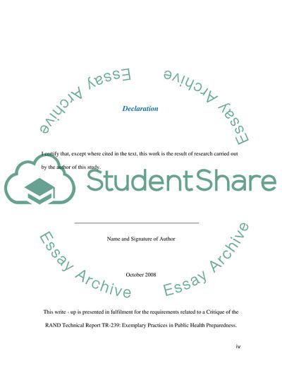 The RAND Technical Document TR-239: Exemplary Practices in Public Health Preparedness