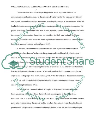 Organization and Communication in a Business Setting