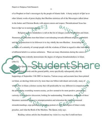 Report on Religious Field Research