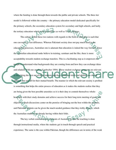 Major Comparisons in Key Culture Areas between Australia and Pakistan