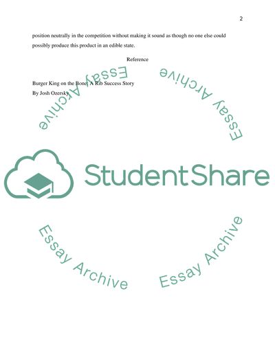 Burger King on the Bone: A Rib Success Story By Josh Ozersky Article Review