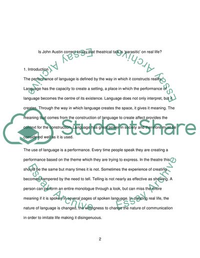 Is John Austin Correct to Say that Theatrical talk is parasitic on Real LIfe