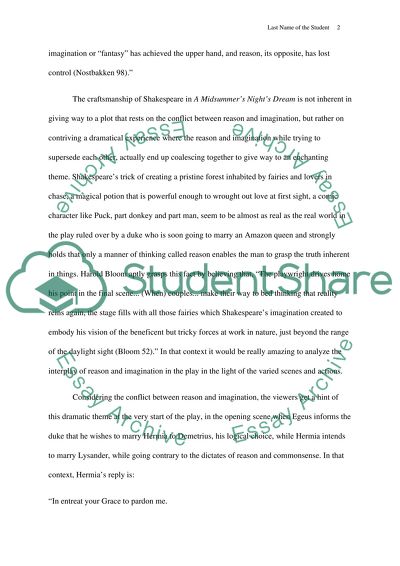 Conflict between Reason and Imagination in A Midsummer Nights Dream