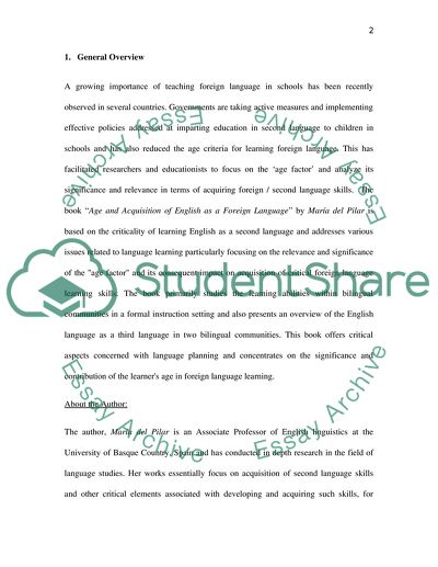 Age and the Acquisition of English as a Foreign Language by Mara del Pilar