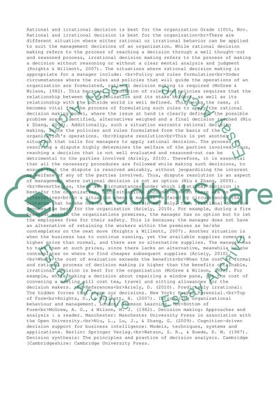 Rational and irrational decision is best for the organization