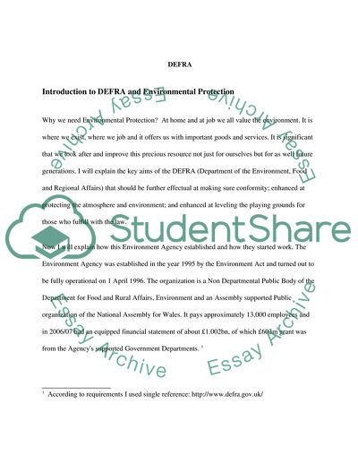 DEFRA and Environmental Protection