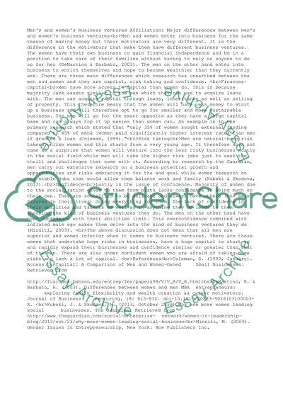 Mens and Womens Business Ventures