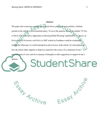 To tax or not to tax: Alternative Approaches to Slowing Global Warning