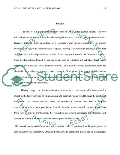 Comparison of Two Research Articles