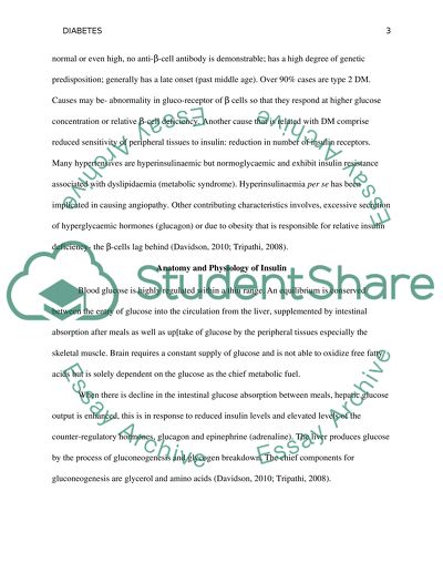 Diabetes, Anatomy and Physiology of Insulin