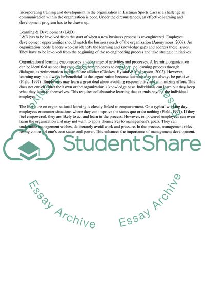 Learning and Development Program for Eastman Sports Cars