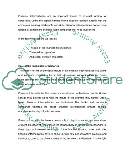 The Significance of Financial Intermediaries and the Role of the Central Banks