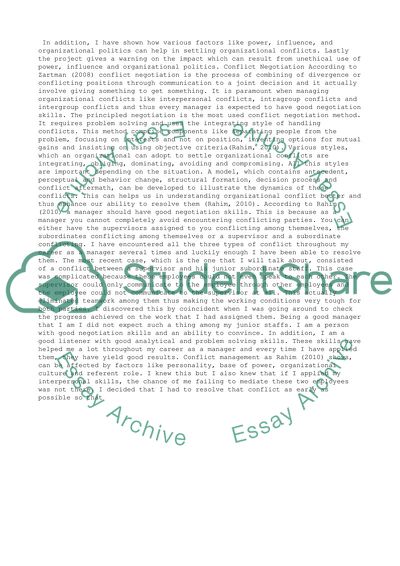 Conflict Negotiation - Workplace Experience