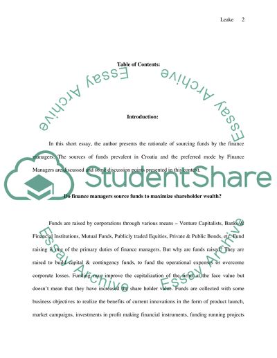 Sourcing Funds from Venture Capitalists, Creditors, Bonds and Equities