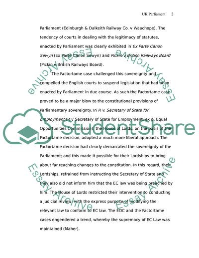 The Traditional View of the Legal Supremacy of the United Kingdom Parliament