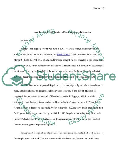 Jean Baptiste Joseph Fouriers Contributions to Mathematics