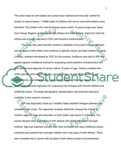 Analysis of the Study Titled Are Children With Birth Defects at Higher Risk of Childhood Cancers