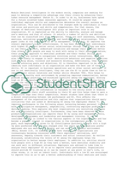 Emotional Intelligence research/opinion paper